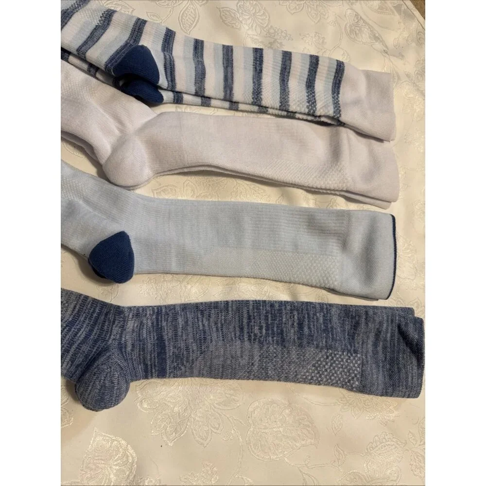 Tommie Copper 4 Pack SnugStay WOTC Compression Socks Blue White Stripe Large